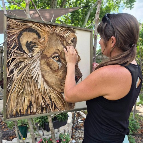 My favorite part about this nature art piece, Desert King, is the palm fronds and how they curve and flow to mimic the Lion's...