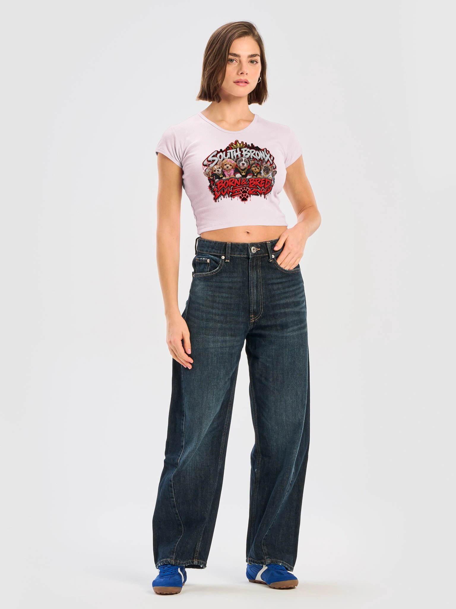 South Bronx Born & Bred Puppy Collage — Women’s Baby Tee product image (5)