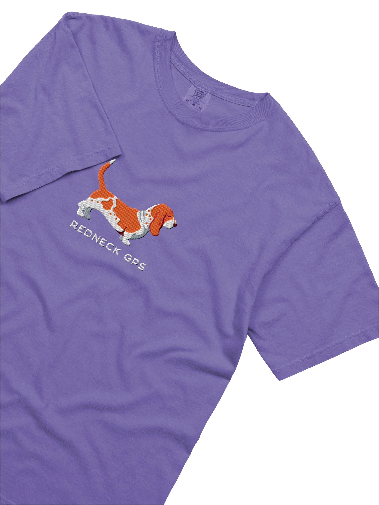 Redneck GPS T-Shirt(Embroidered) of a Basset Hound(Red & White) product image (8)