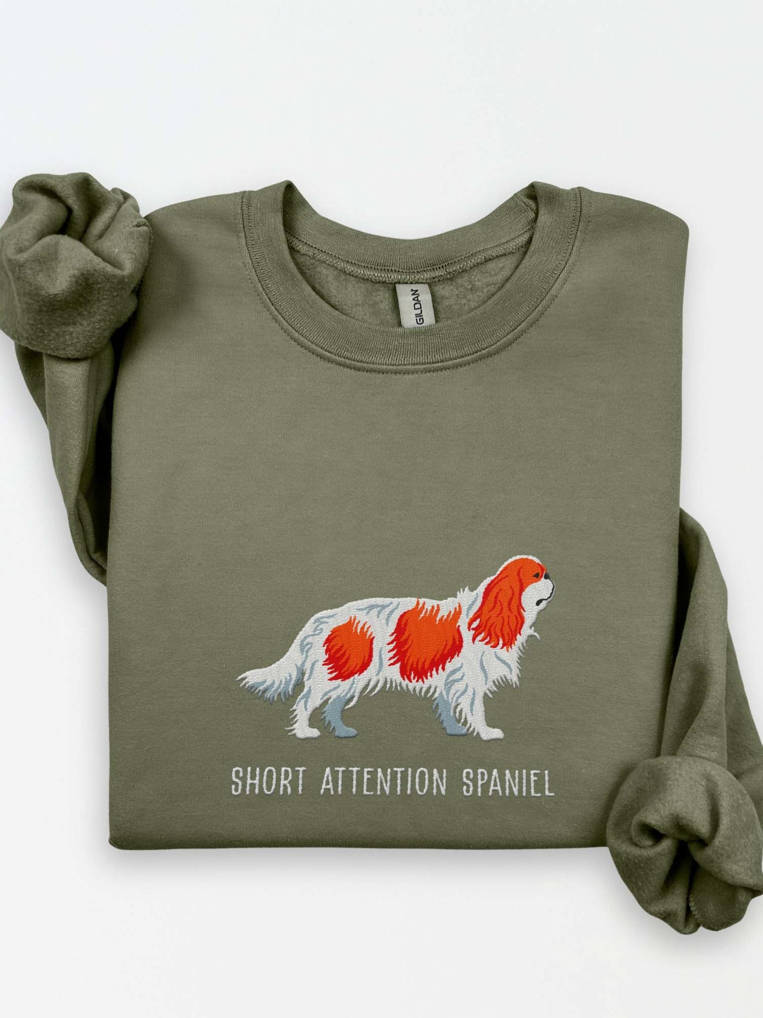 Short Attention Spaniel Sweatshirt (Embroidered) of a King Charles Spaniel(Blenheim) product image (1)