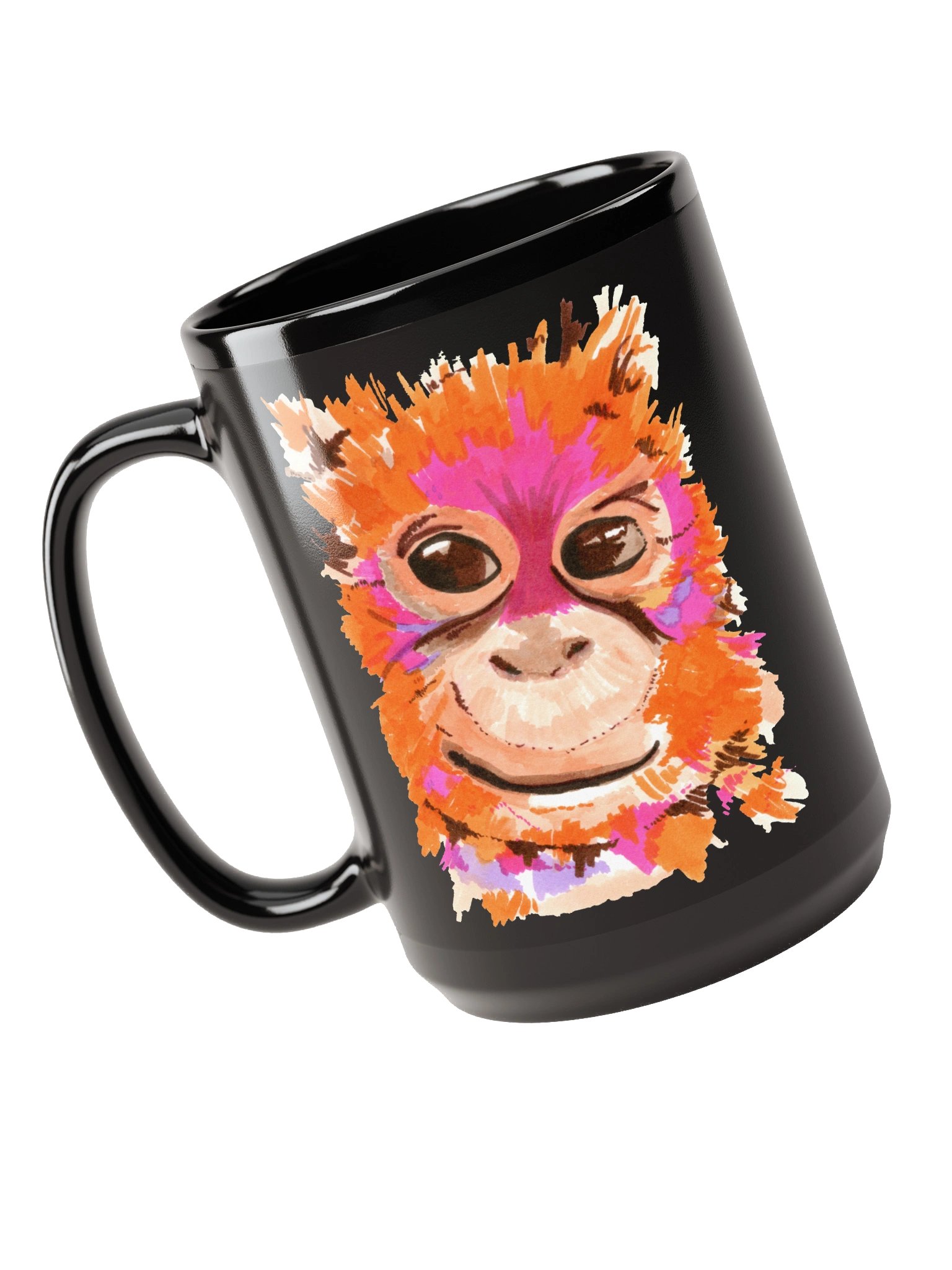 Orangutan Watercolour Black Mug (15oz) product image (3)