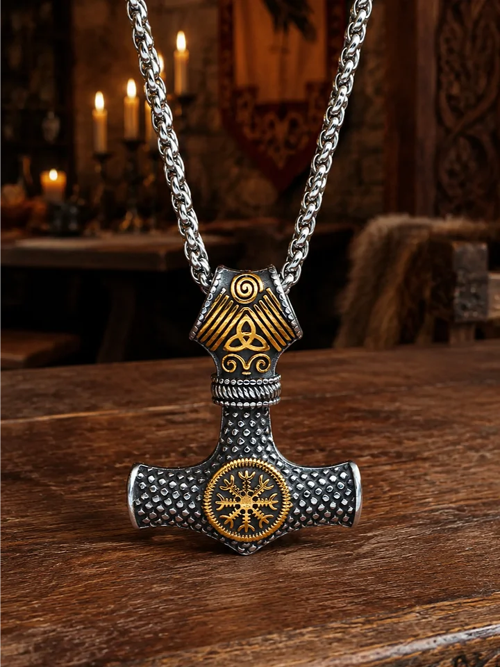 The Armored Kingdom Thor's Hammer Necklace Viking Pendant Gothic Stainless Steel Necklace product image (1)