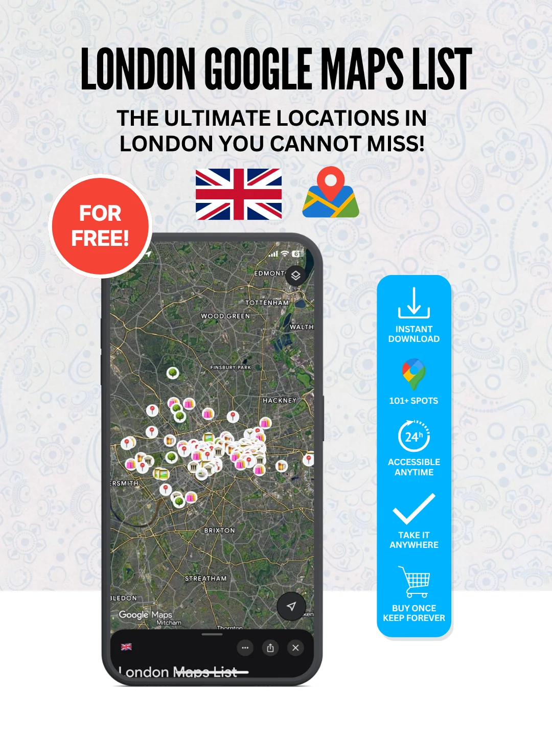 London Cheat Sheet + Free Google Maps List (100+ LOCATIONS) product image (3)