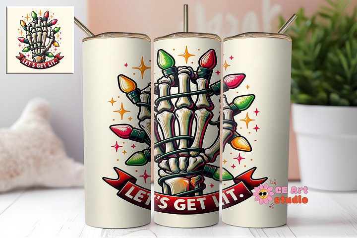 Let's Get Lit Skeleton Hand Tumbler Wrap PNG product image (1)
