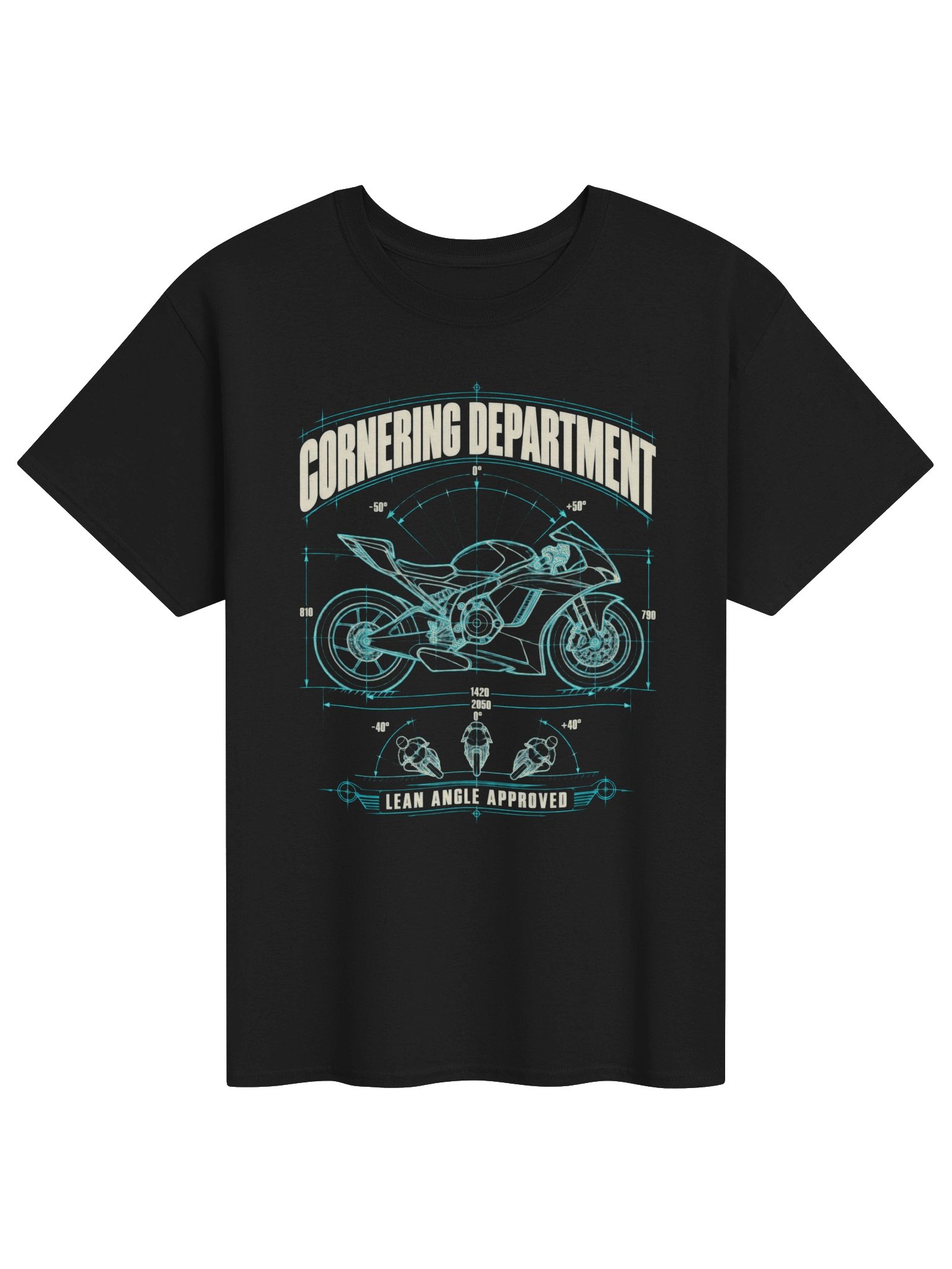 Cornering Department – Lean Angle Motorcycle T-Shirt product image (1)
