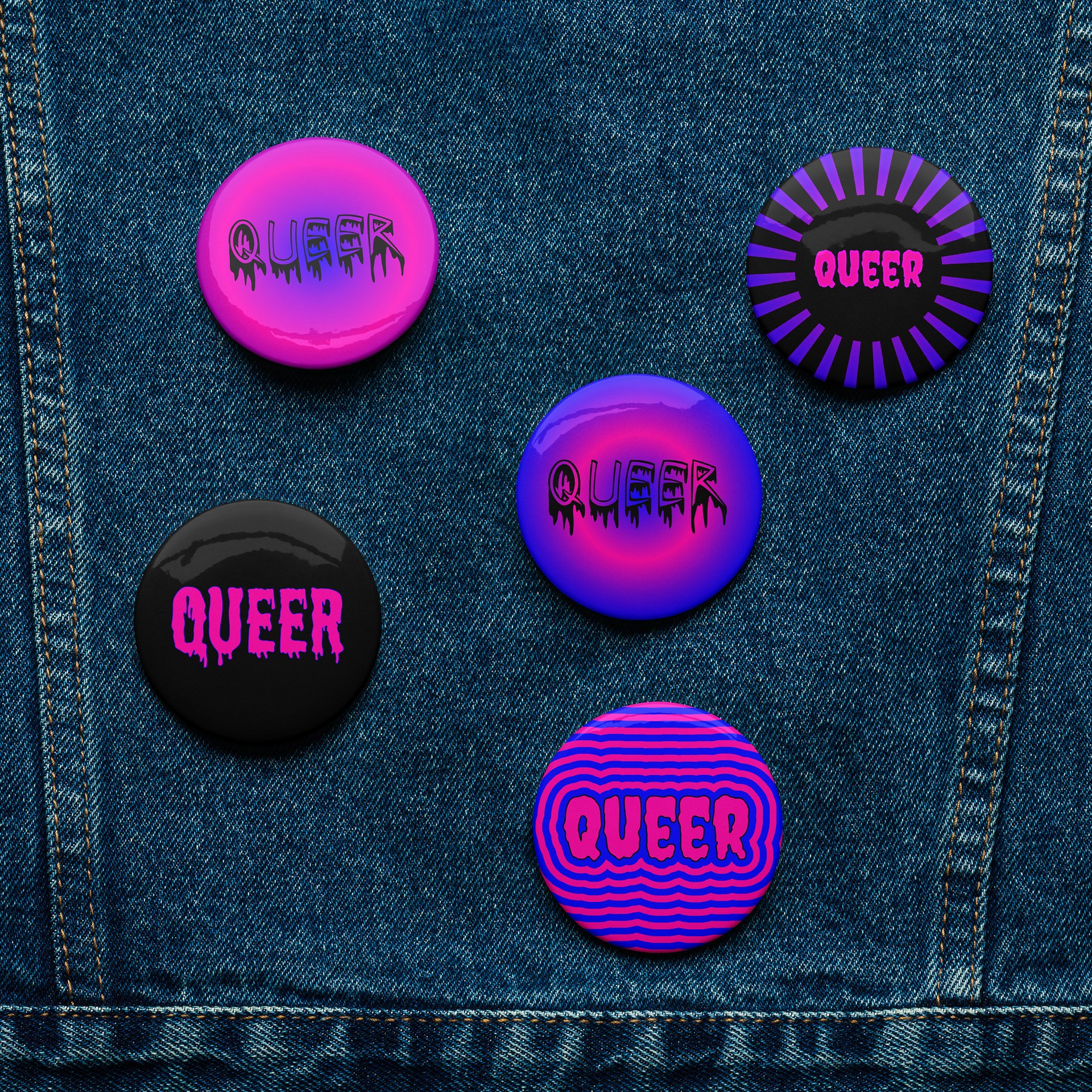 Creepy Queer Pride Pins, Cotton Candy Color Blue Pink Pin Buttons, Queer Horror Art Accessories product image (3)