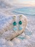 MFD-00306 | Aquamarine &amp; Jade Colored Semi-Precious Bead Earrings – Handcrafted Spiral Post Earrings for March Birthdays | Elegant Coastal Jewelry