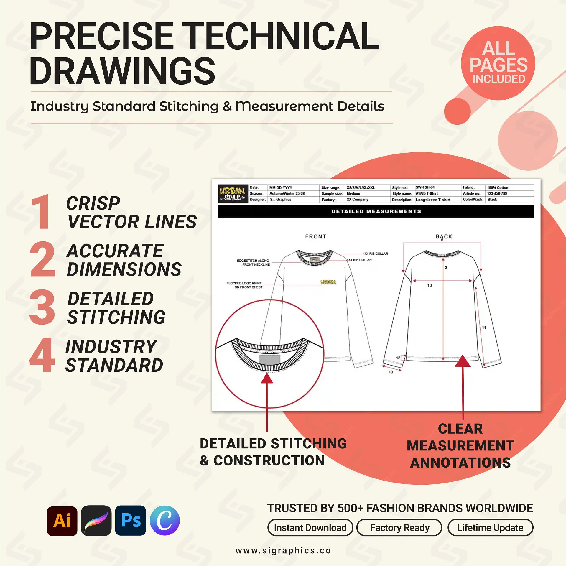 Long Sleeve T-Shirt Tech Pack Template product image (5)