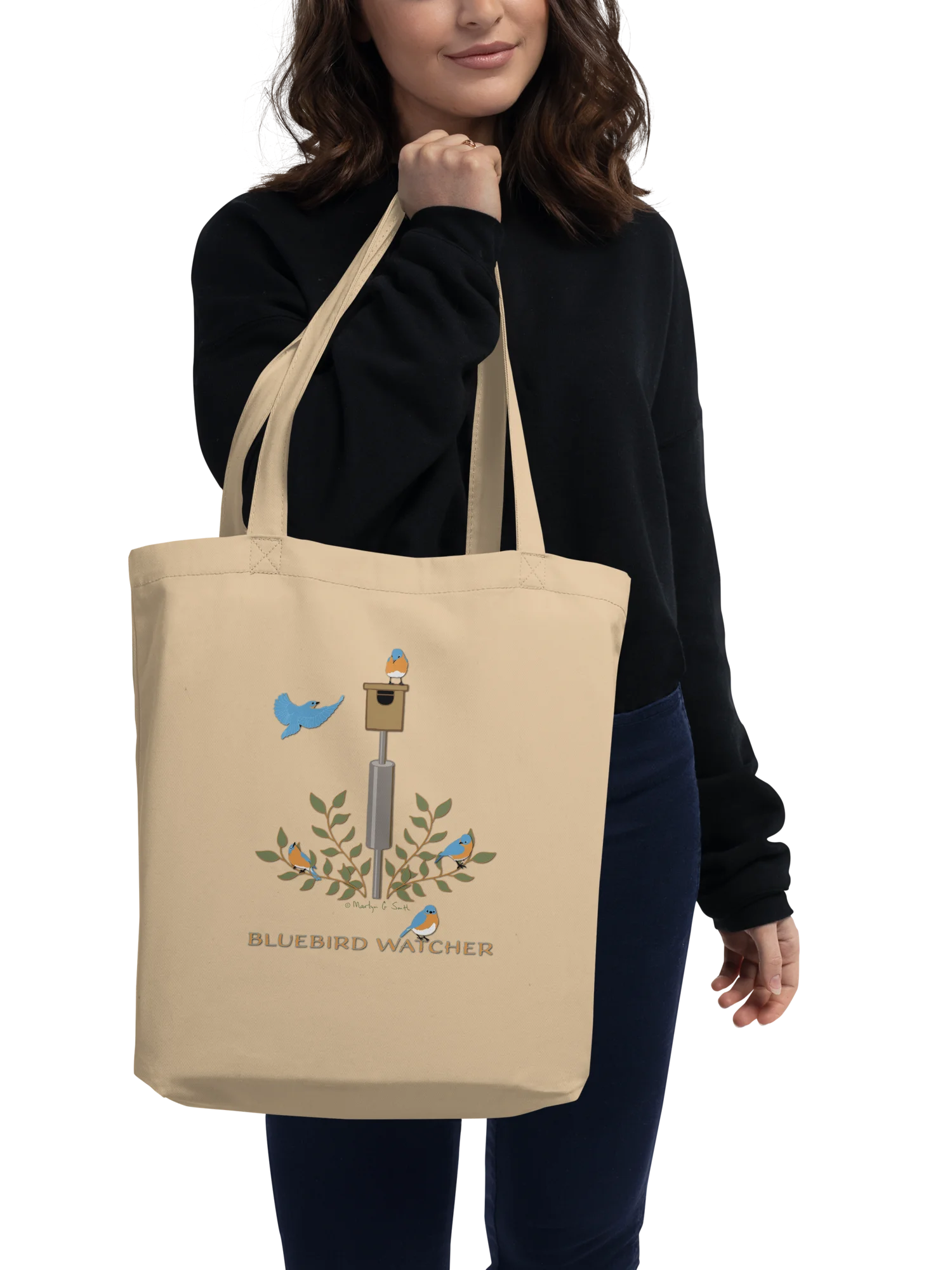 "Bluebird Watcher" Organic Cotton Tote in Tan product image (1)