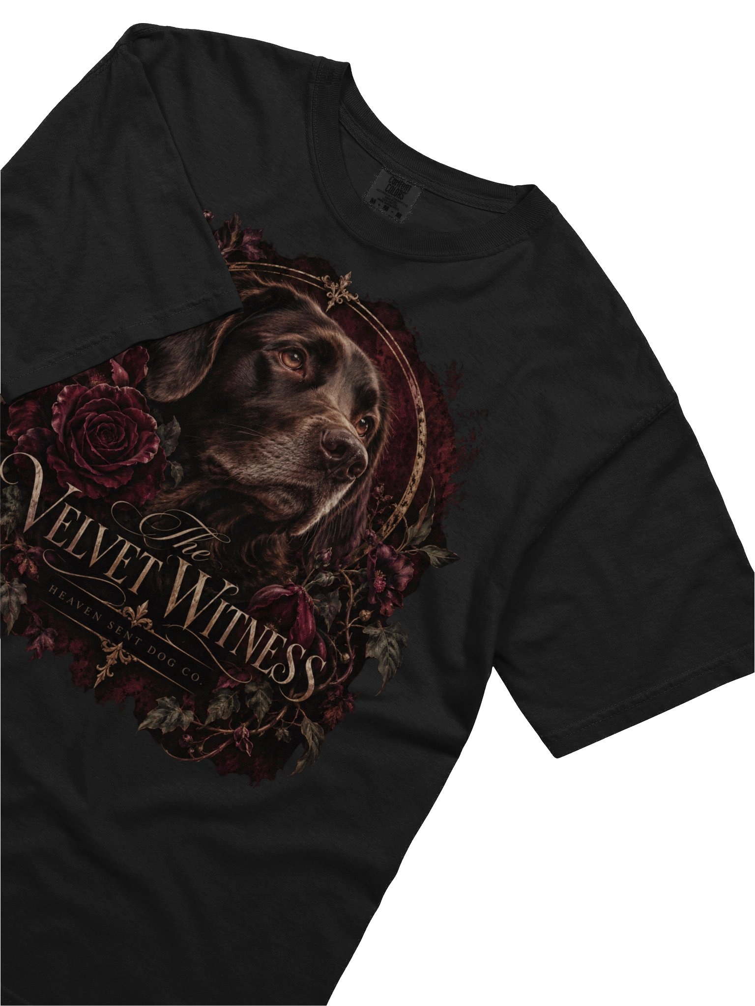 Vintage Floral Dog Graphic T-Shirt – Dark Academia Dog Lover Tee | The Velvet Witness product image (6)