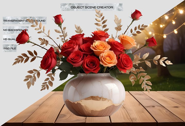 Golden Elegance – Marble and Gold Rose Vase PNG product image (2)