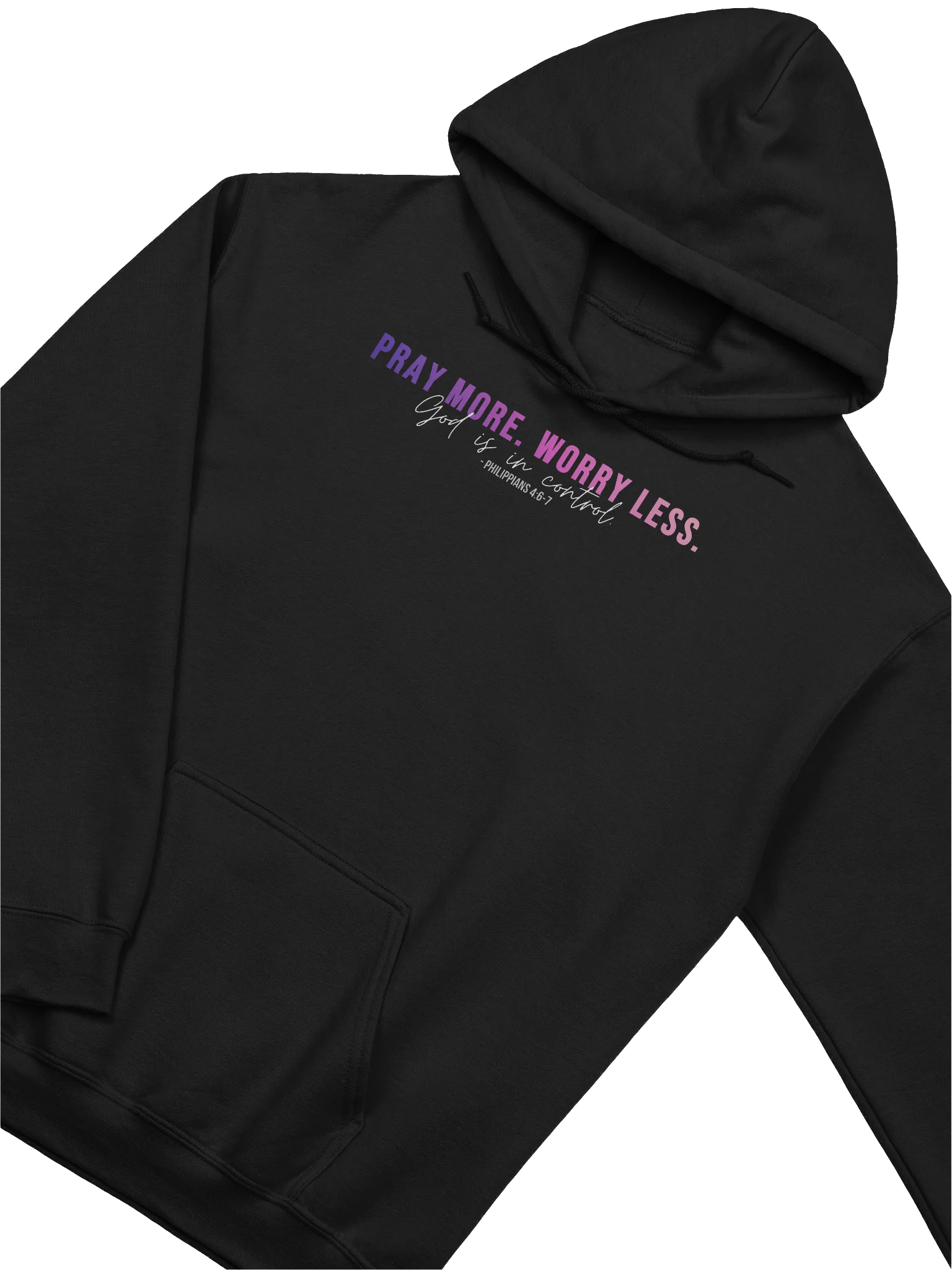 Pray More Worry Less 1.0 Hoodie - Unisex - Pink Gradient Text - Dark Colors product image (4)