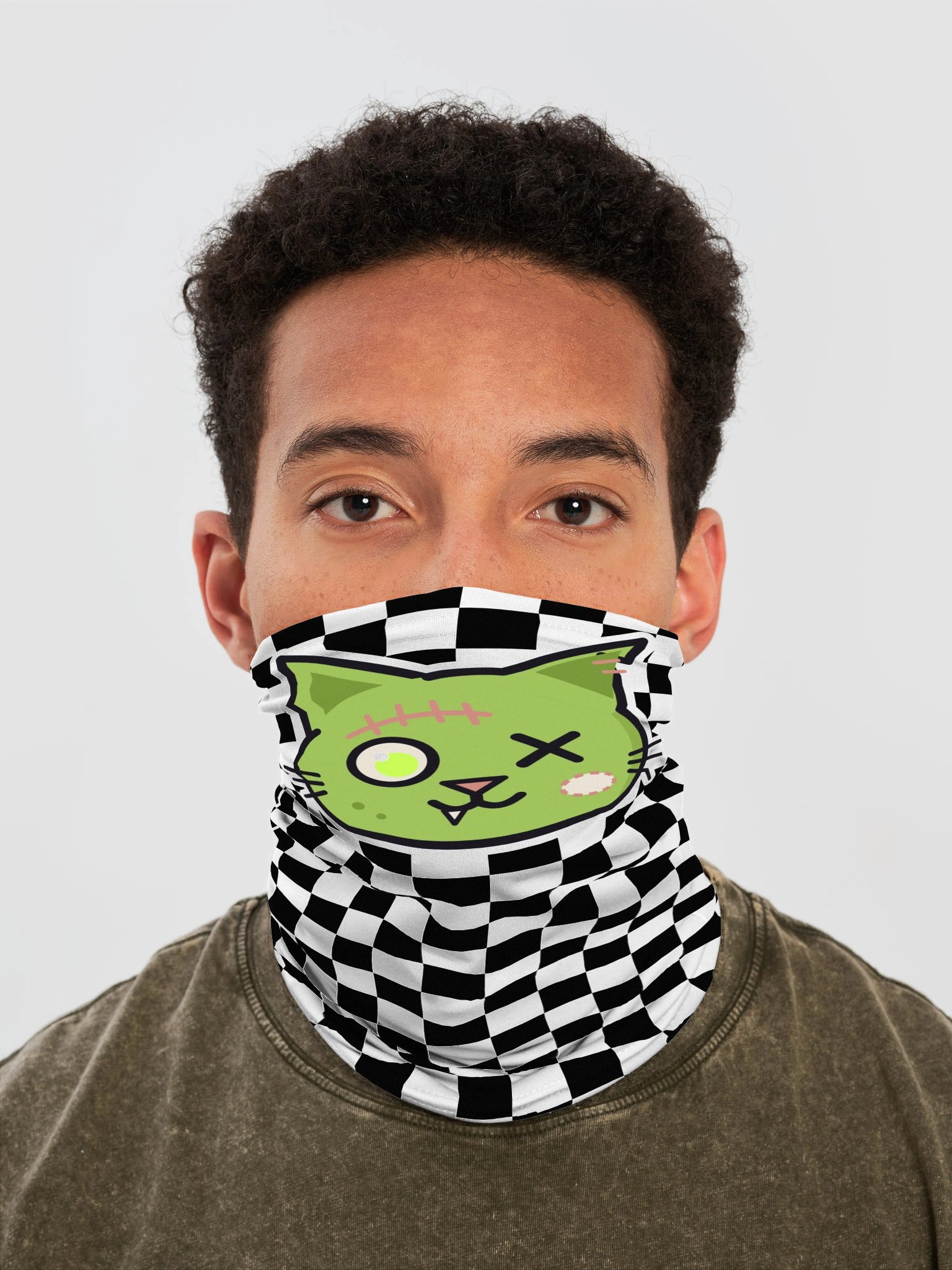 Zombie Cat Face Gaiter: Checker product image (1)