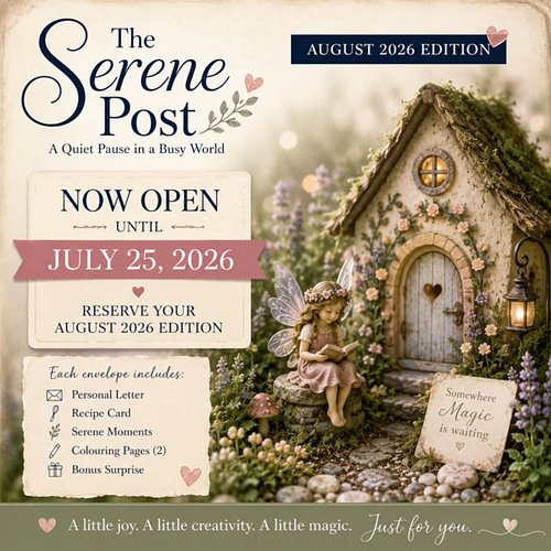 Tomorrow is the last day to join the August Serene Post.

Every month, I send a little envelope of quiet moments from Nova Sc...