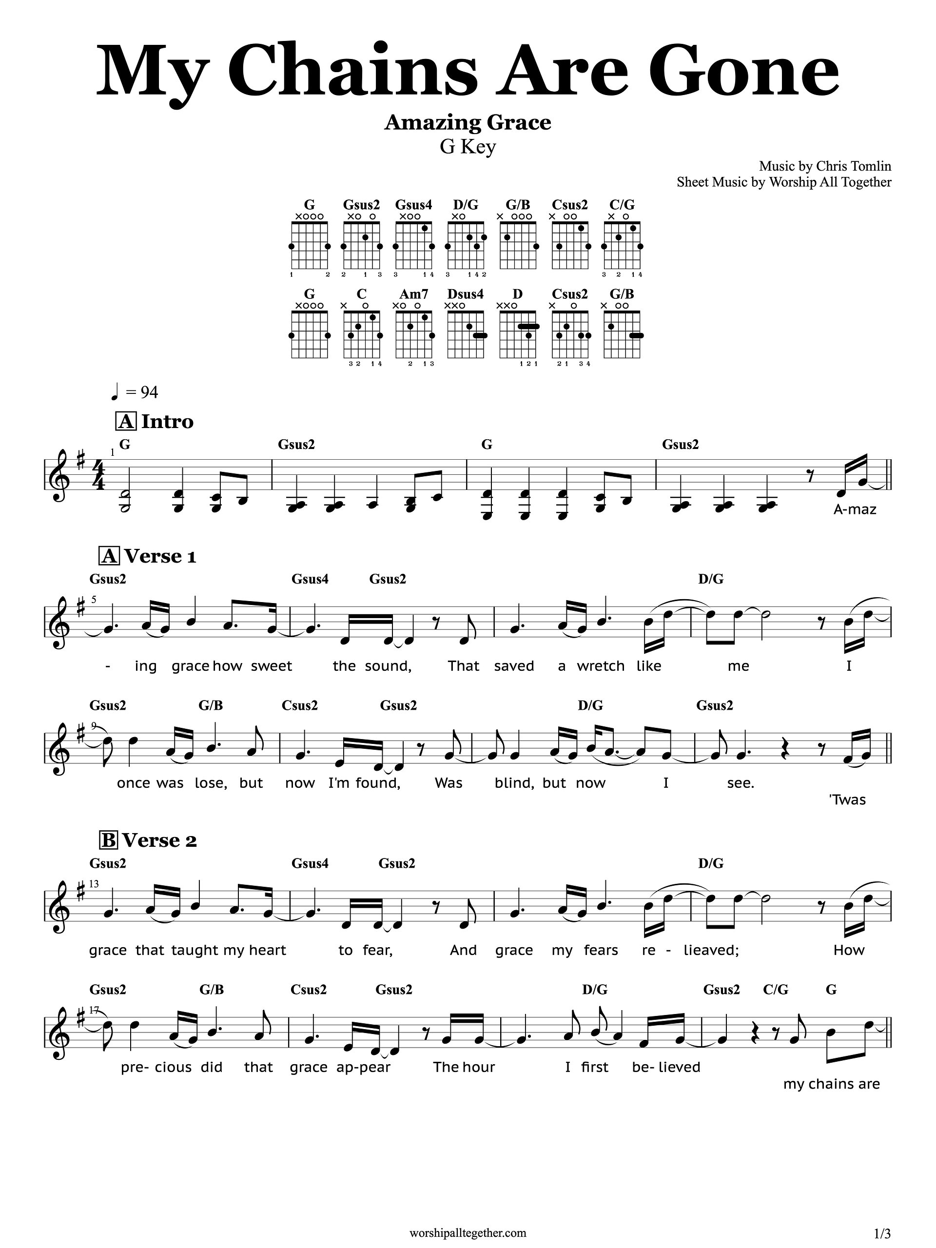 My Chains Are Gone (Amazing Grace) - Chris Tomlin | Sheet Music, Chord, Lyrics product image (1)