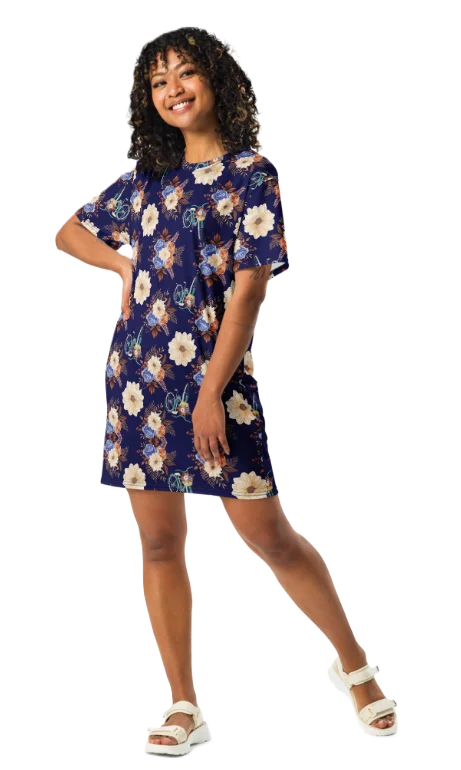 Vintage Vibes | Retro Blue Blossom and Bike T-Shirt Dress product image (2)