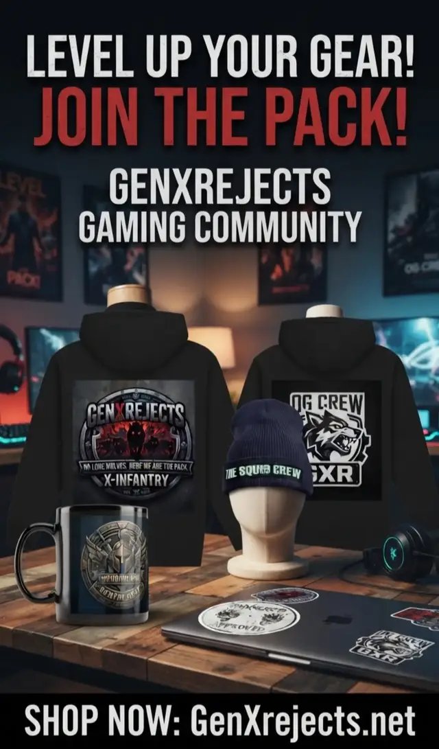 Check out all the new gear from the GenXrejects Gaming Community online store.  Go to GenXrejects.net . We're have a bunch of new merch with new designs. Stickers, beanies, mugs, and Hoodies. Rep your crew with the newest gear from the GenXrejects Gaming Community.