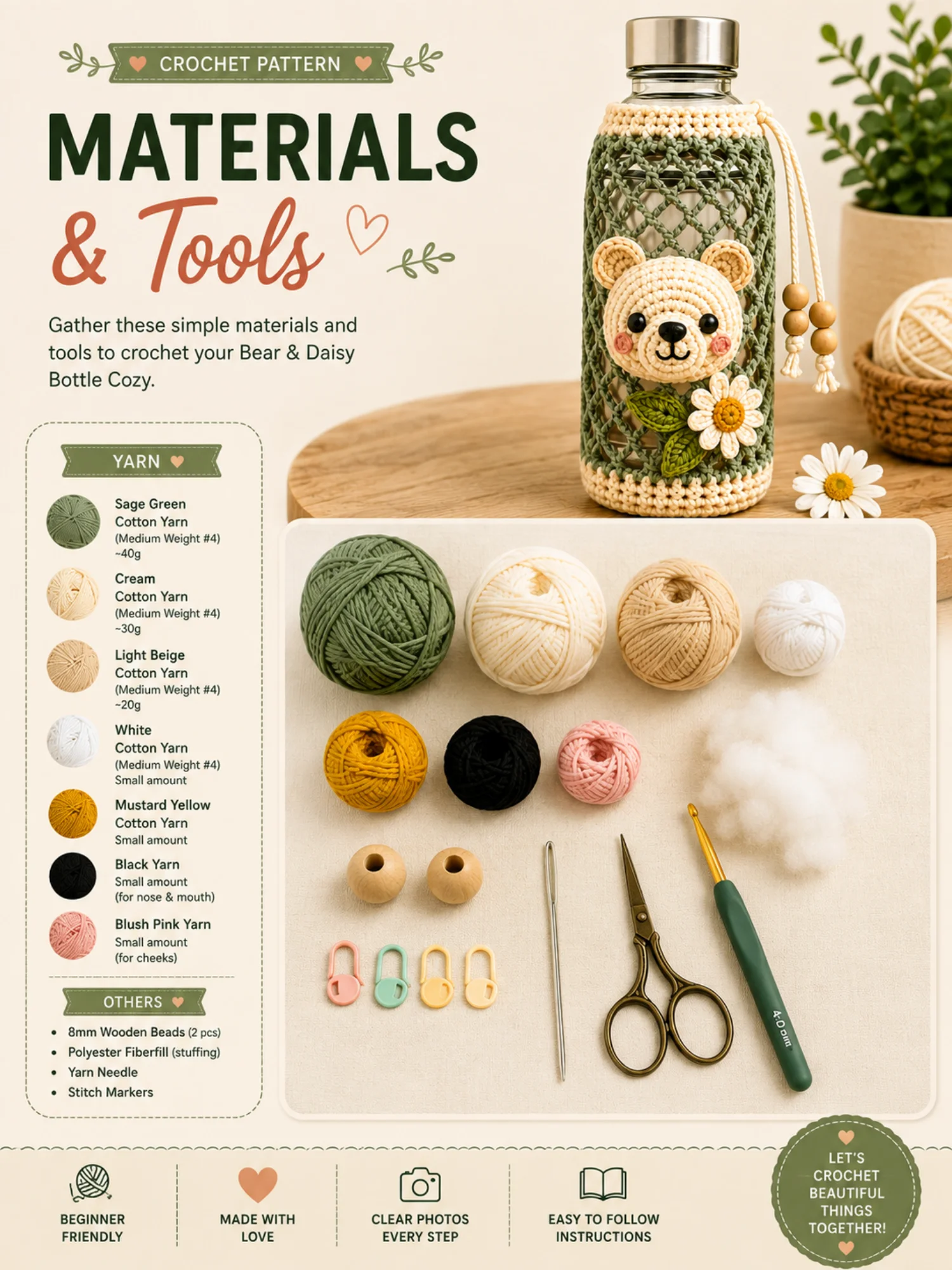 Bear & Daisy Bottle Cozy PDF Pattern product image (3)