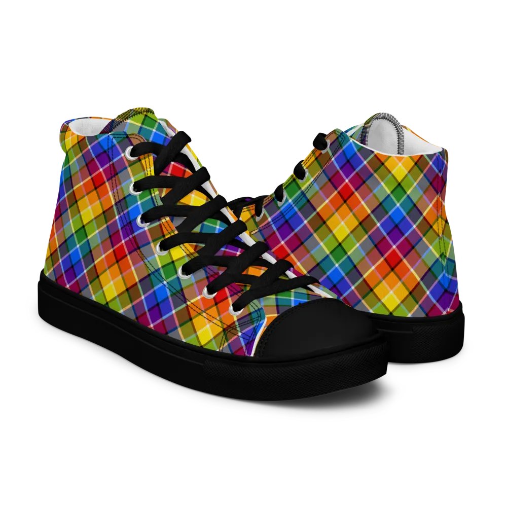 Bright Rainbow Plaid Men's High Top Shoes product image (7)
