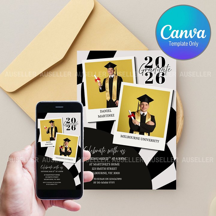 Modern Graduation Invitation 2026 Editable Canva Template product image (1)