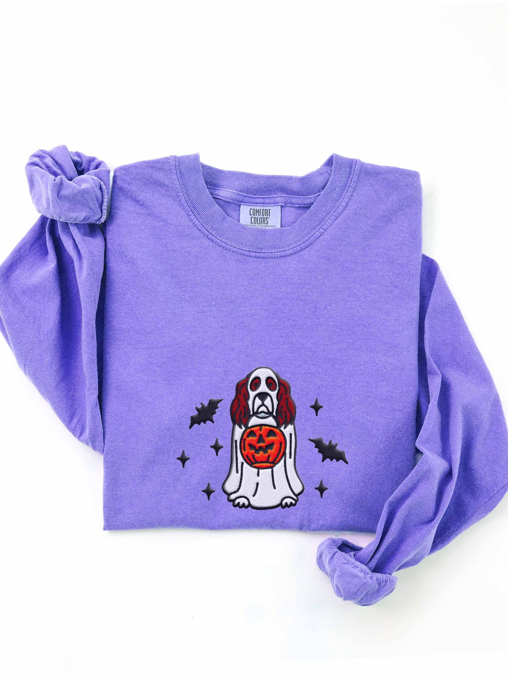 Halloween English Cocker Spaniel(Liver & White) Embroidered Long-Sleeve T-Shirt product image (1)