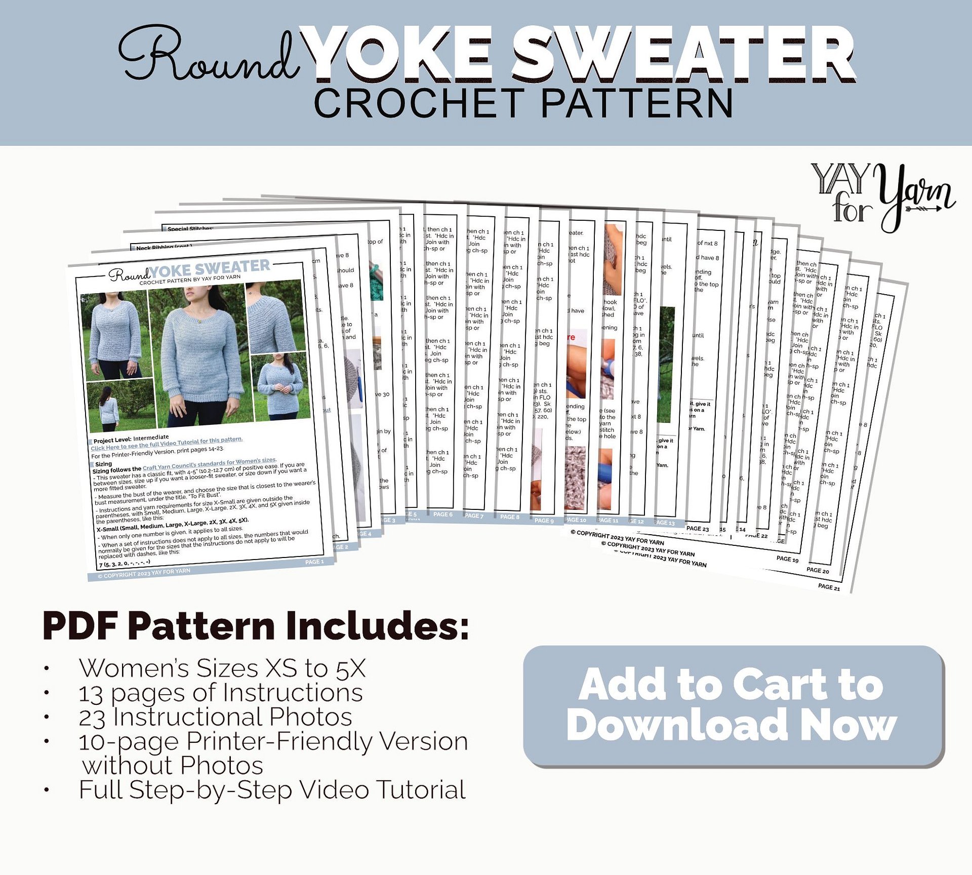 Round Yoke Sweater - PDF Crochet Pattern & Video Tutorial - Women's Top Down Pullover product image (4)