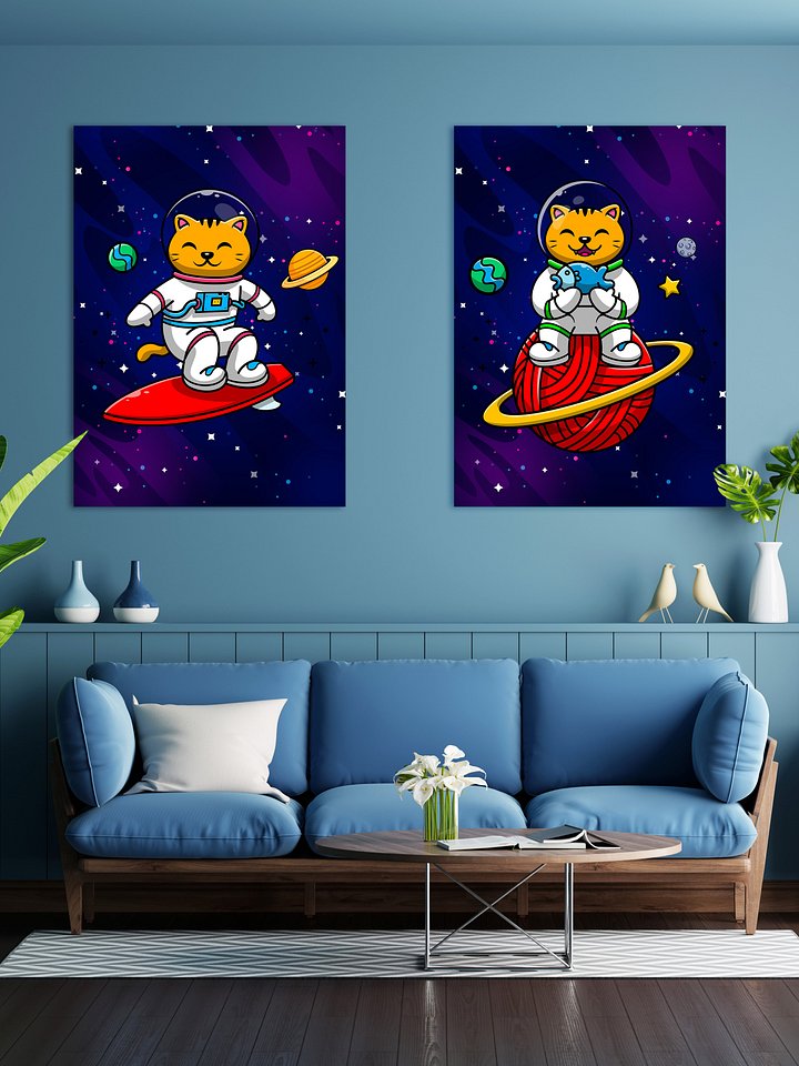 Cat Astronaut surfer, space surf cat, space surfer / Kedi Astronot, uzay — space poster, synthwave space, neon space, aesthetic poster product image (2)