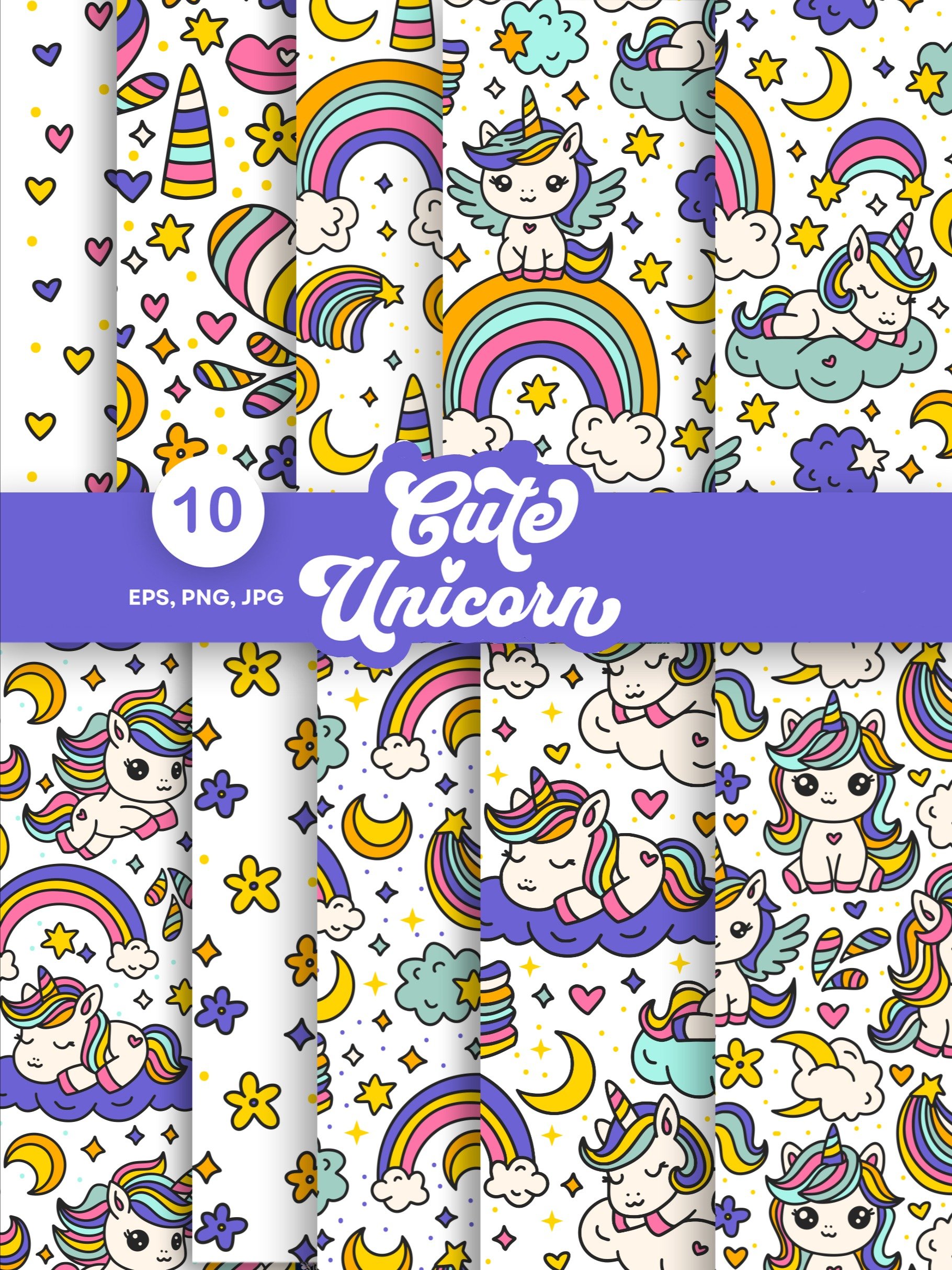 Cute Unicorn Seamless Patterns product image (1)