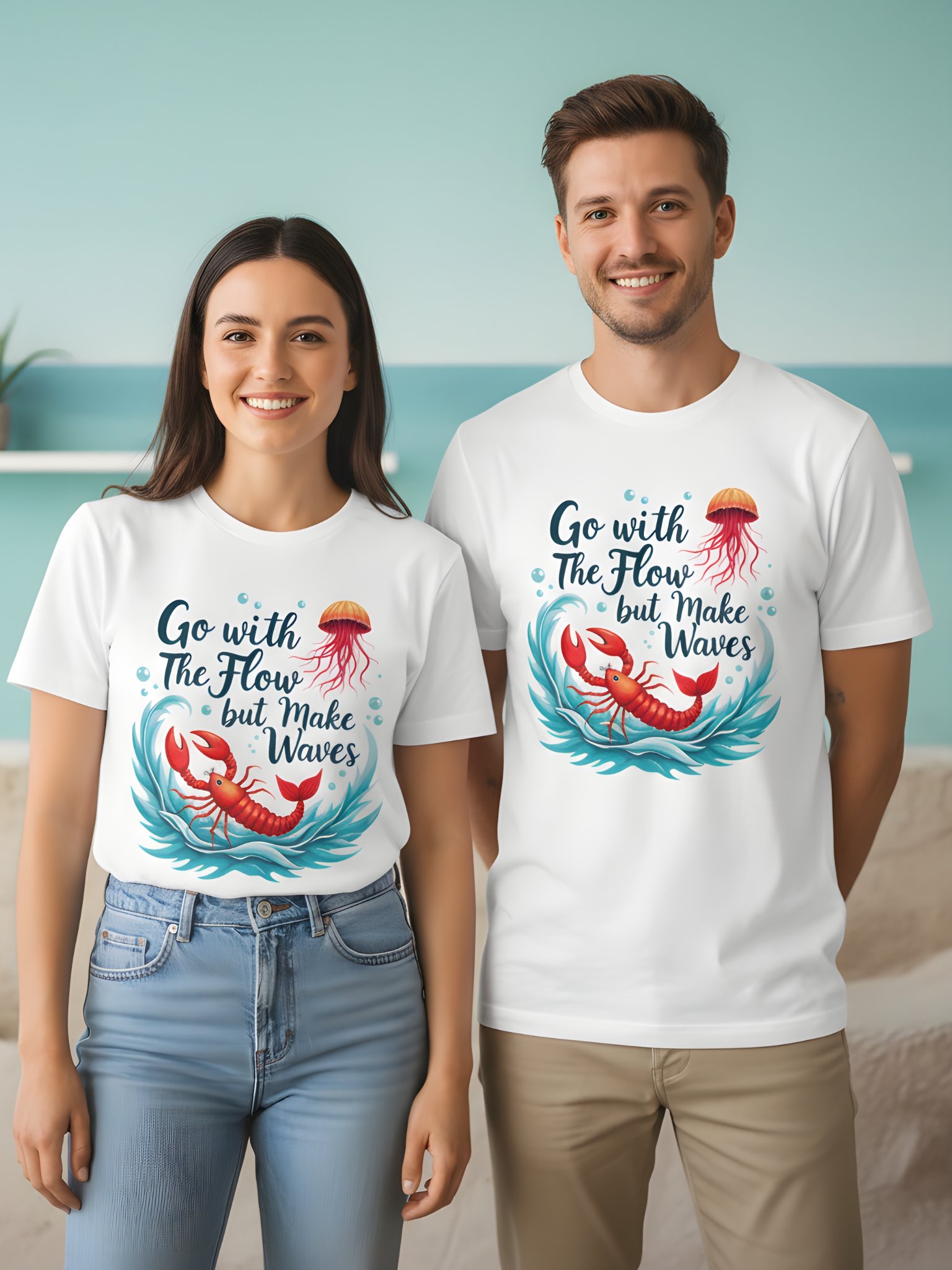 Go with the Flow, but Make Waves | Inspirational Lobster Ocean T-Shirt product image (1)