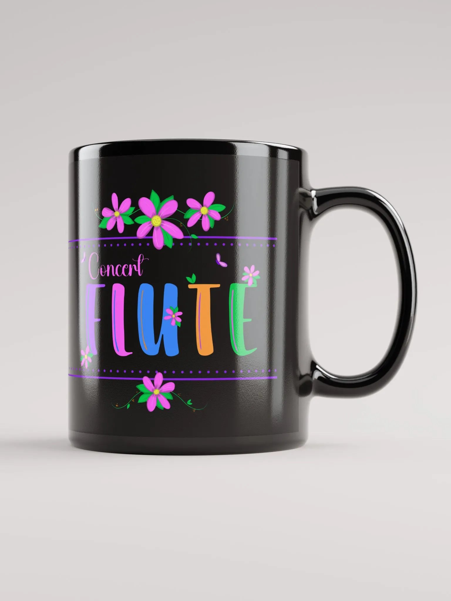 Floral Flutes Black Glossy Mug - Concert Flute product image (1)