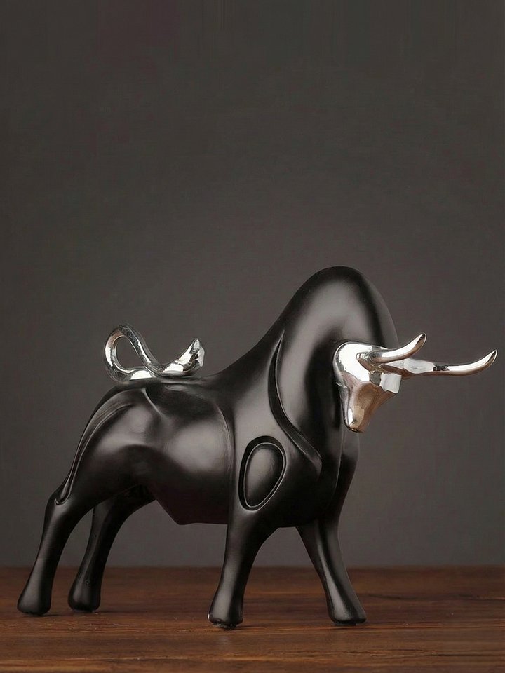Modern Bull Sculptures — Red & Black Resin Ox Statues for Home & Office Decor product image (1)