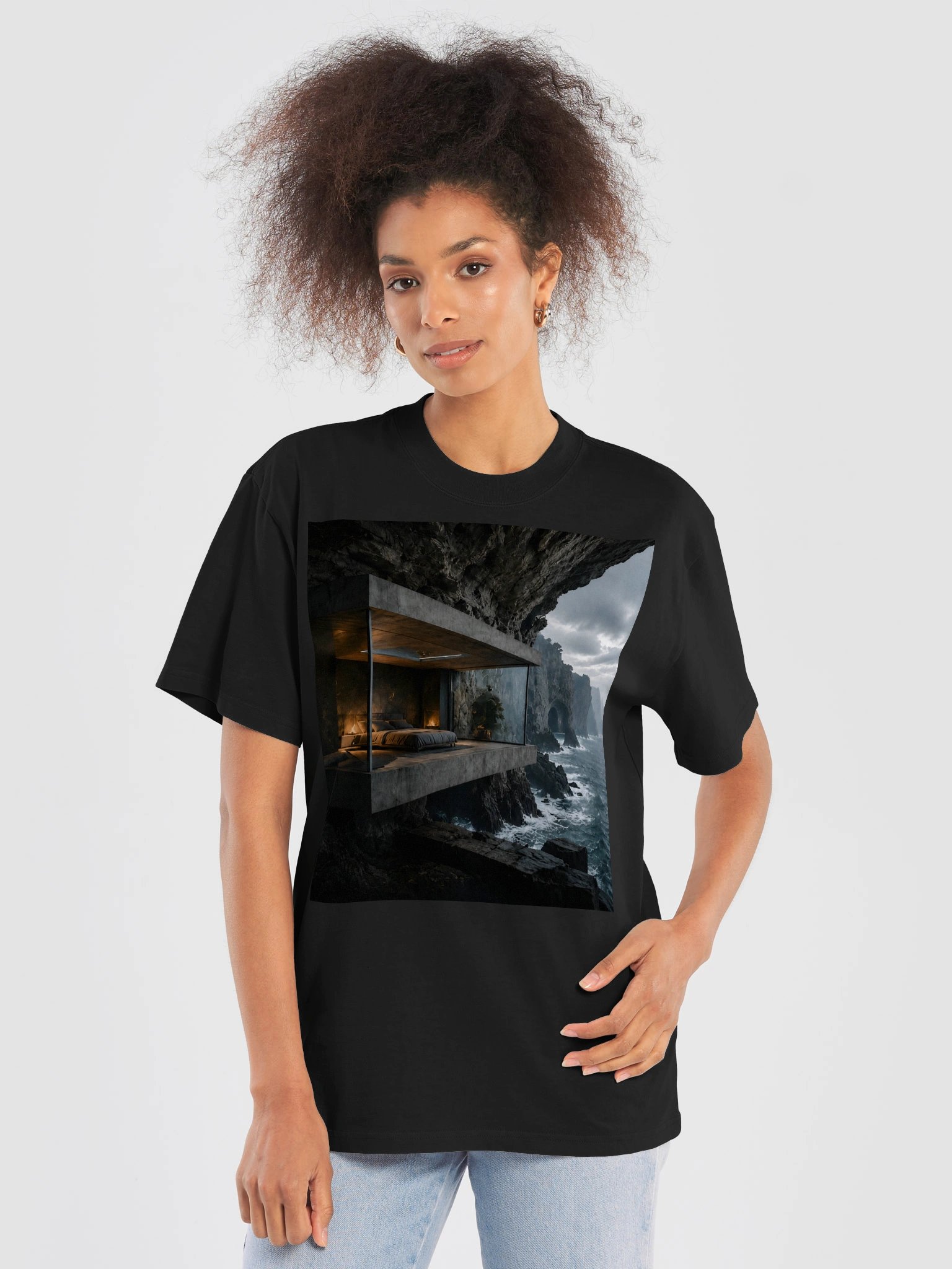 Dark Coastal Cliffside Architecture T-Shirt | Unisex Oversized Graphic Tee product image (6)