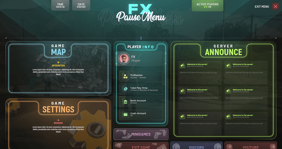 FREE FIVEM PAUSE MENU V2 [ QB / ESX ] | V-STORE BY FIVE X