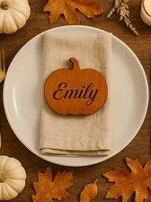 Engraved Wood Fall Wedding Place Cards: Rustic Leaf, Pumpkin, Acorn product image (5)