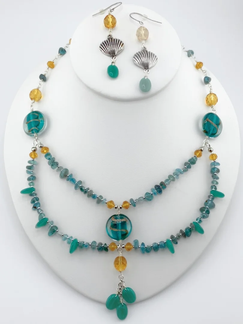 Aqua and Yellow Lampwork Two-Strand Necklace Set product image (1)