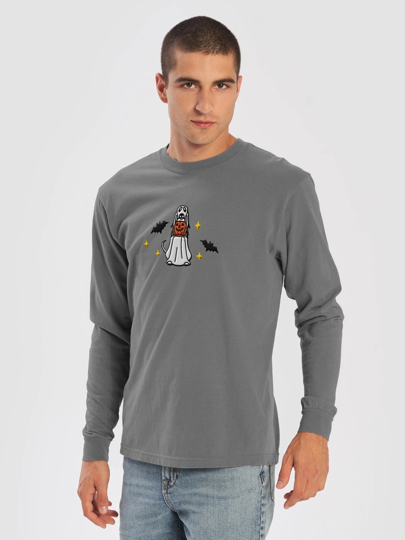 Halloween Saluki(White) Embroidered Long-Sleeve T-Shirt product image (13)