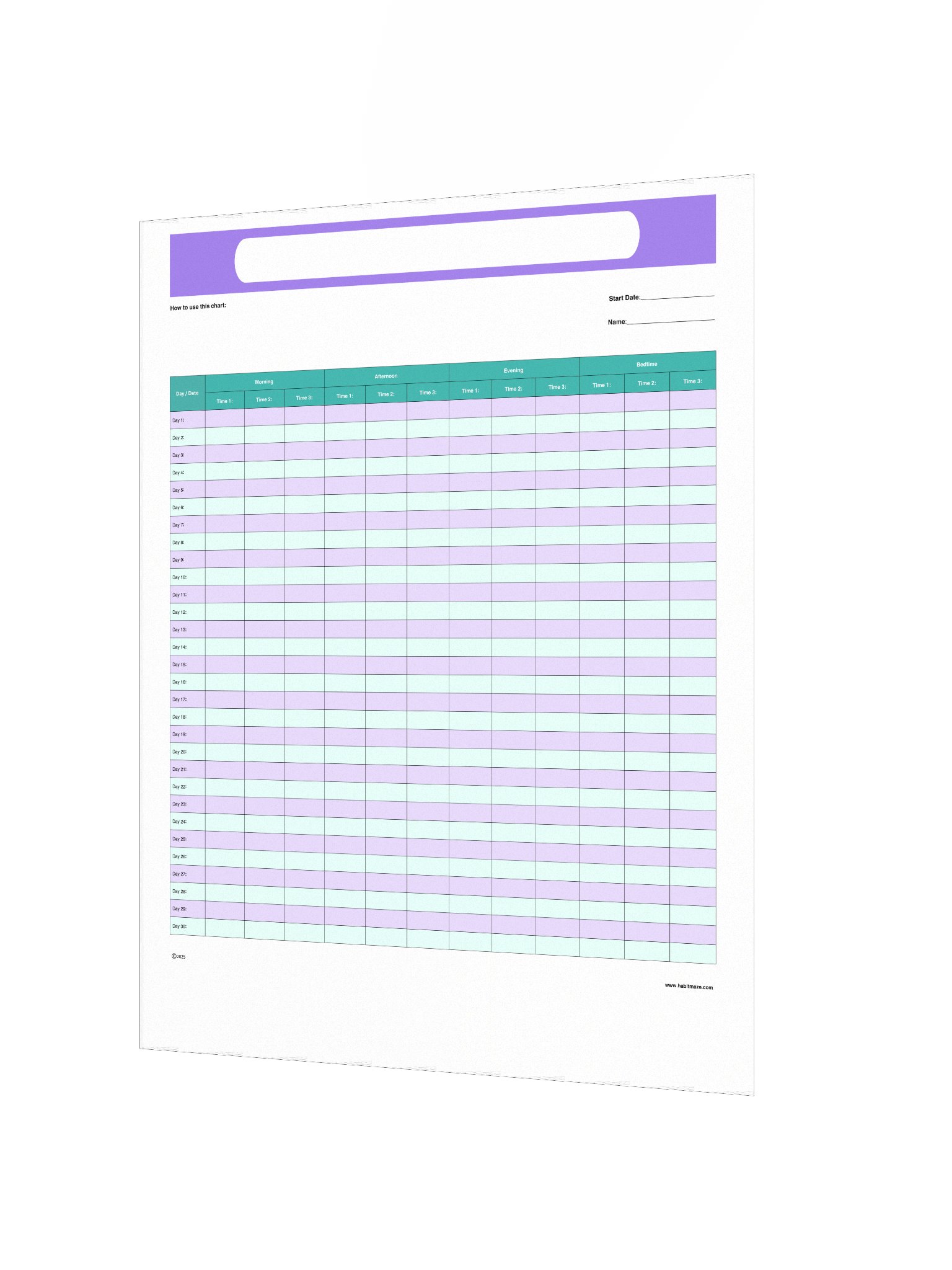 30 Day Blank Time Record Chart product image (3)