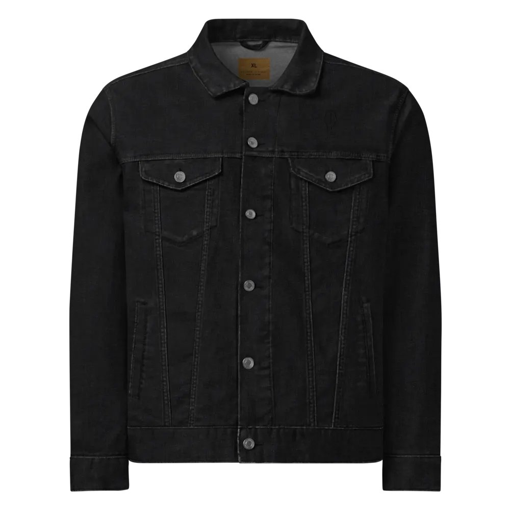 EXCLAIMING MENTALLY (black) embroidered denim jacket product image (1)