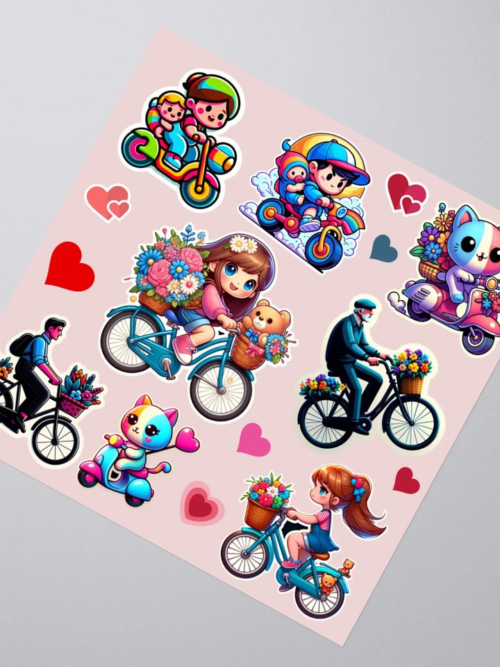 Colourful Cycling images with hearts -Kiss Cut Stickers product image (2)