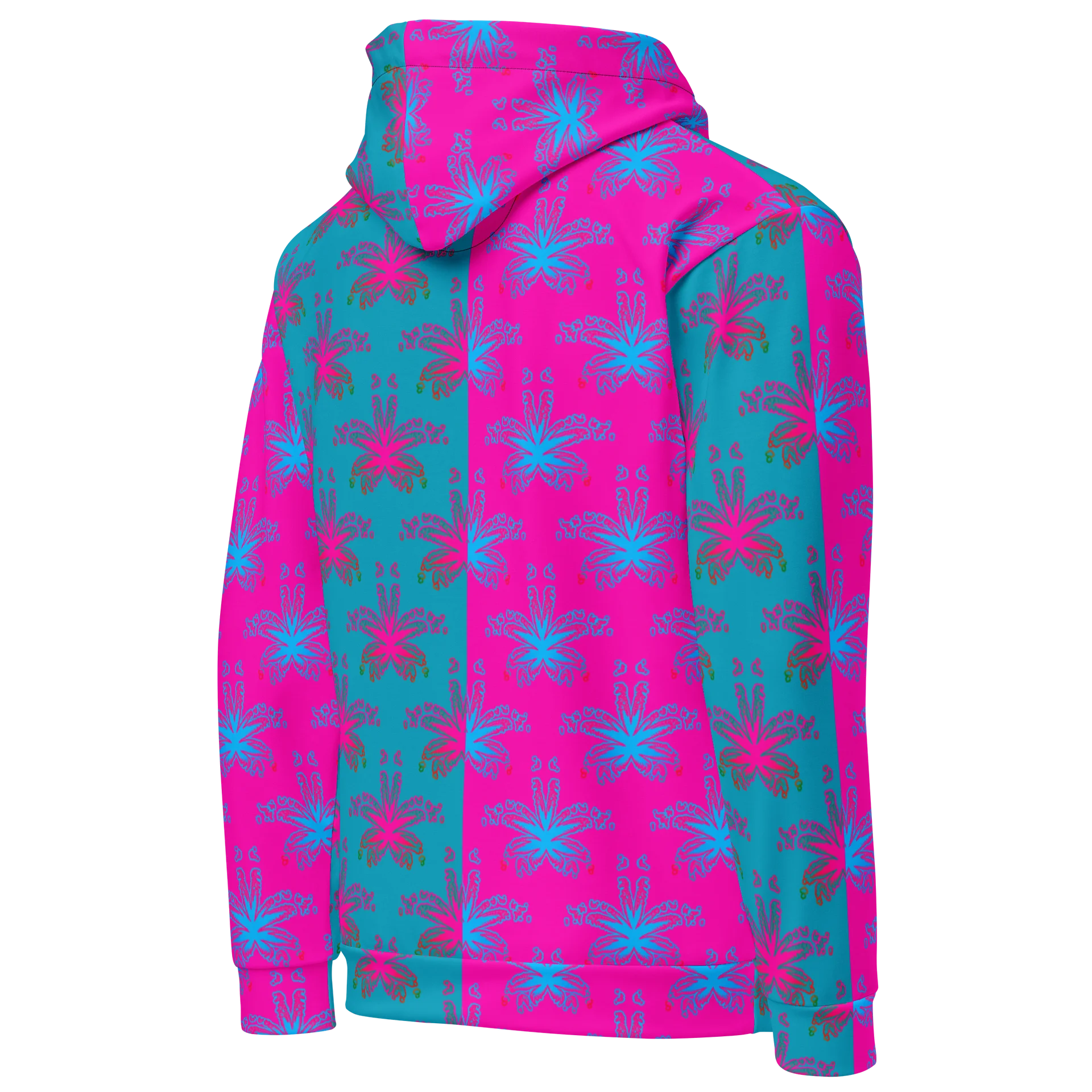 Stoner Circus Unisex Hoodie, Cotton Candy Color Cannabis Clothing, Hot Pink Blue Weed Leaf Pattern 420 Festival Fashion product image (4)