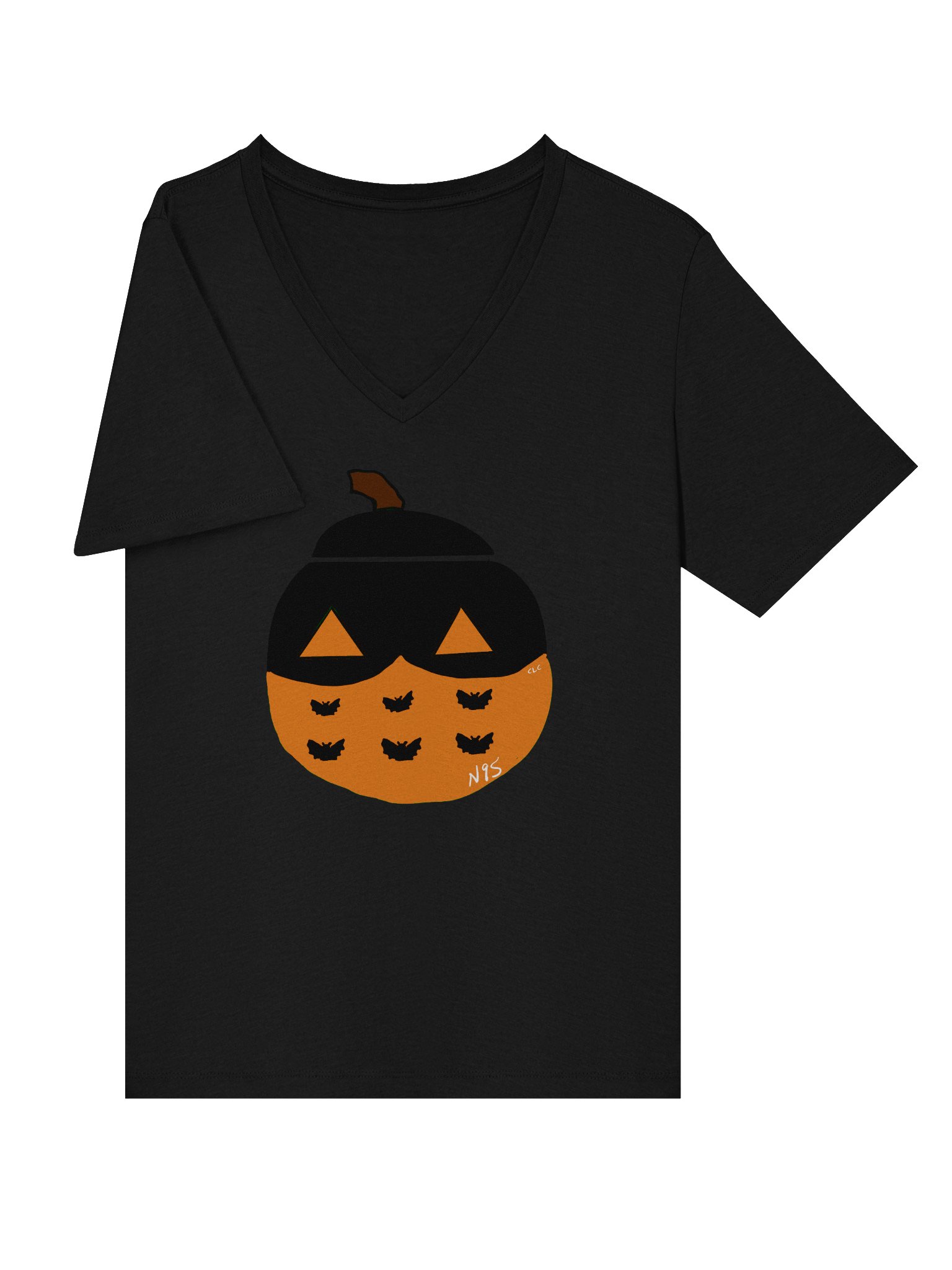 Mask-O-Lantern v-neck tee (orange mask) product image (5)