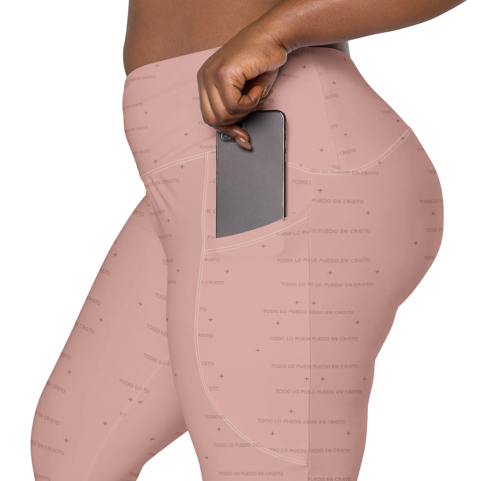 Crossover Leggings with Pockets — Women Who Lift (Blush Pink) product image (12)
