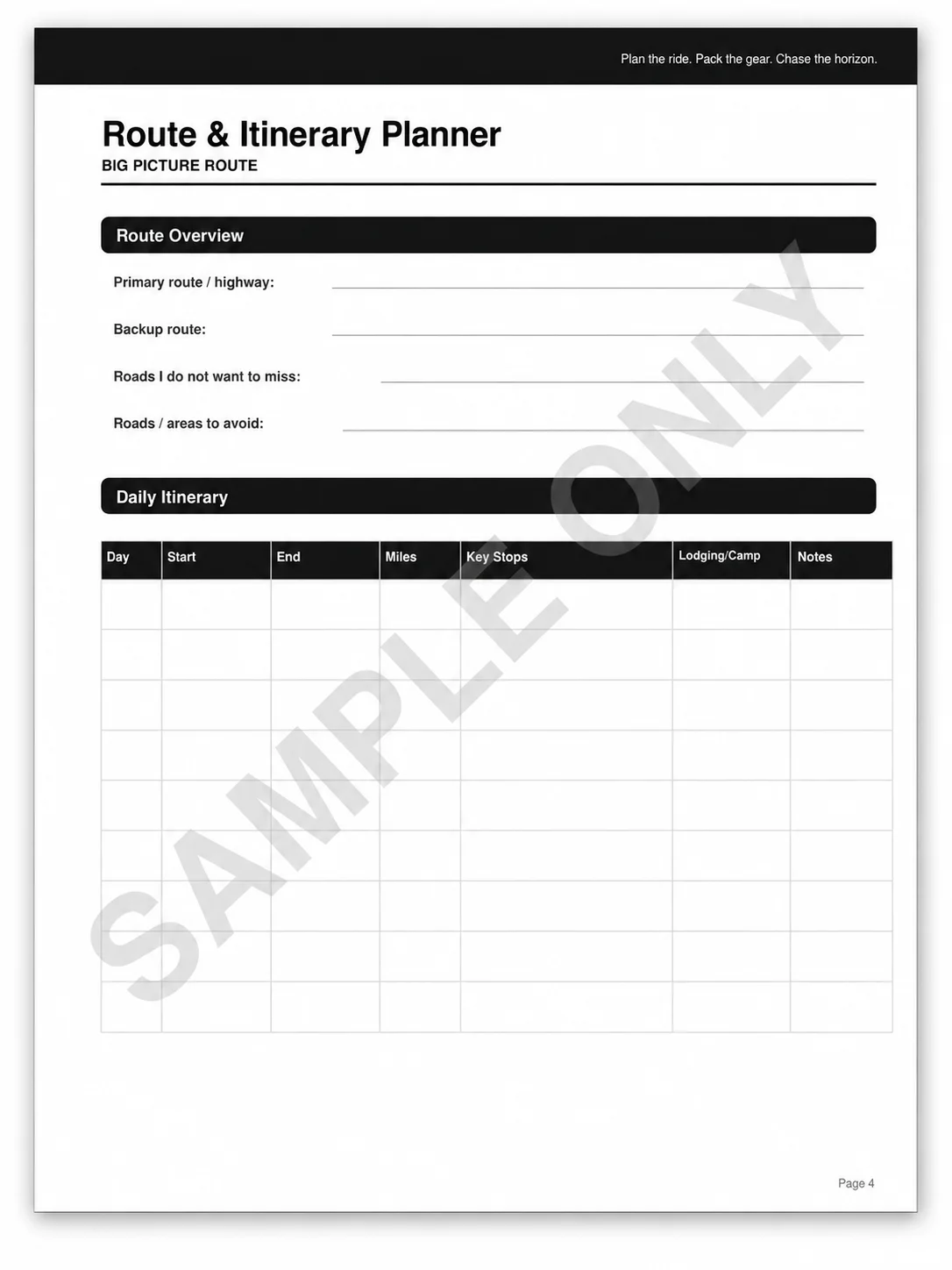 MOTORCYCLE ROAD TRIP PLANNER – PRINTABLE + FILLABLE PDF BUNDLE product image (5)