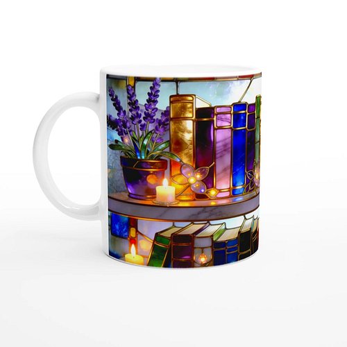 Check this out!!!!

 Stained Glass Bookshelf Dream Ceramic Mug – Book Lover Gift | 250ml Glossy White Coffee Cup https://www....