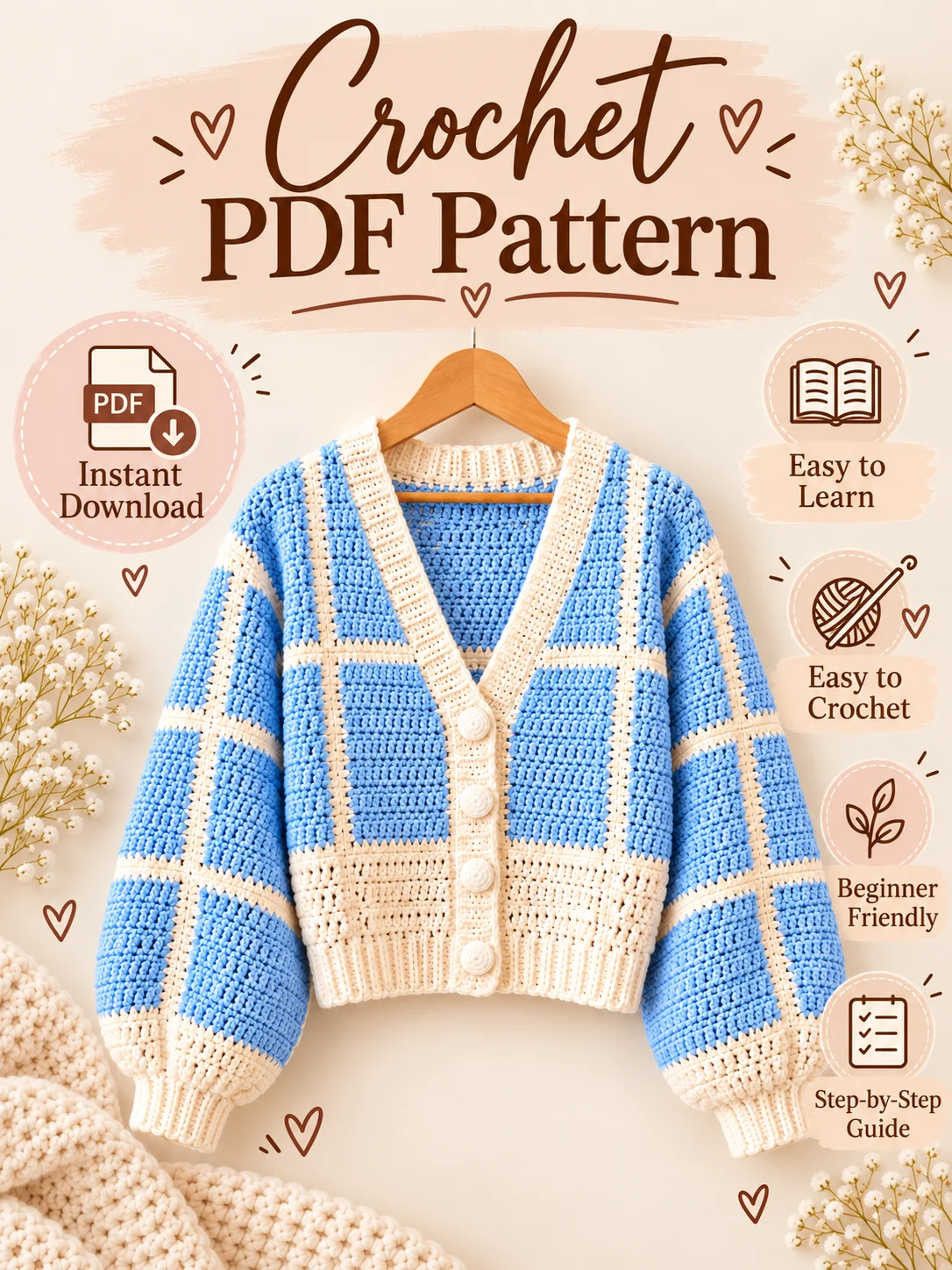 Pastel Blue Crochet Cardigan PDF Pattern product image (2)