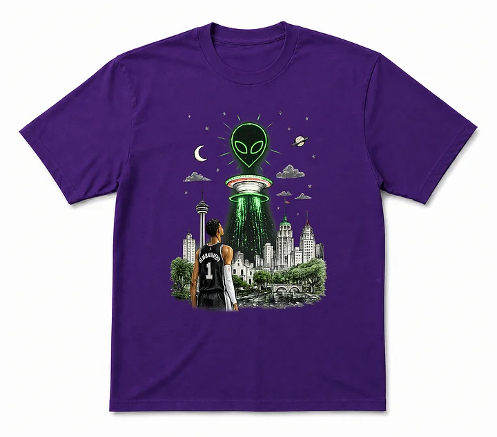 Wemby Alien Invasion San Antonio Skyline T-Shirt | Vintage Texas Basketball Streetwear Graphic Tee product image (2)