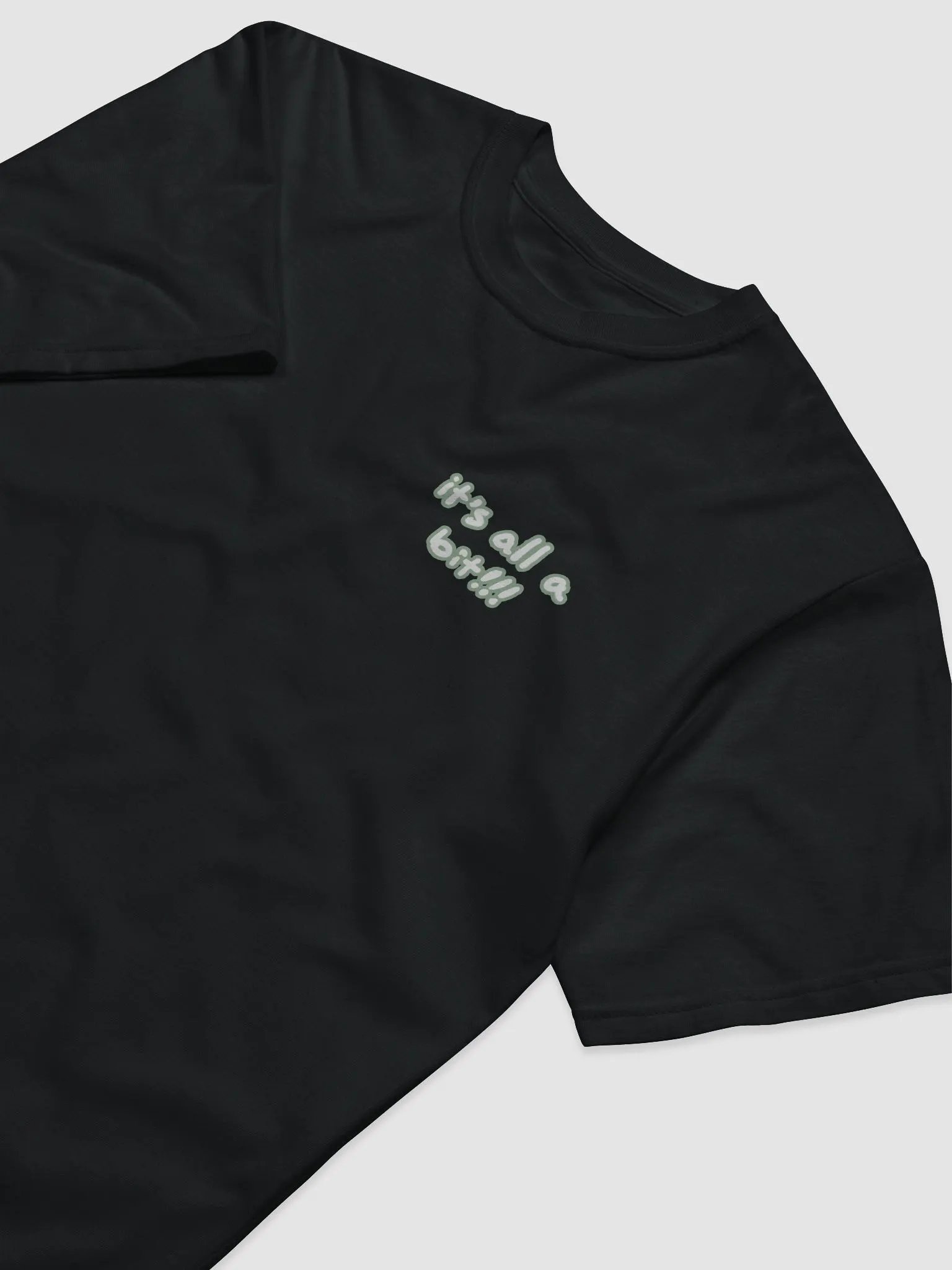 “It’s all a bit!!!” (sm. lined design, #CCE1C4) unisex eco tee product image (5)
