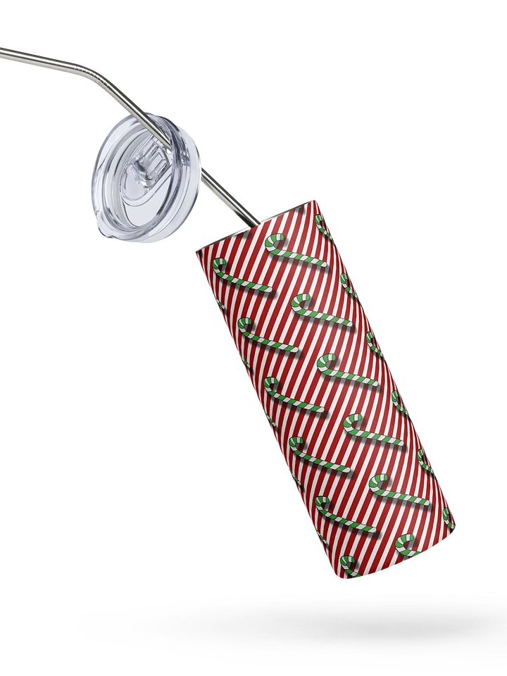 Green Candy Canes on Red Stipe Stainless Steel Tumbler with Straw product image (2)