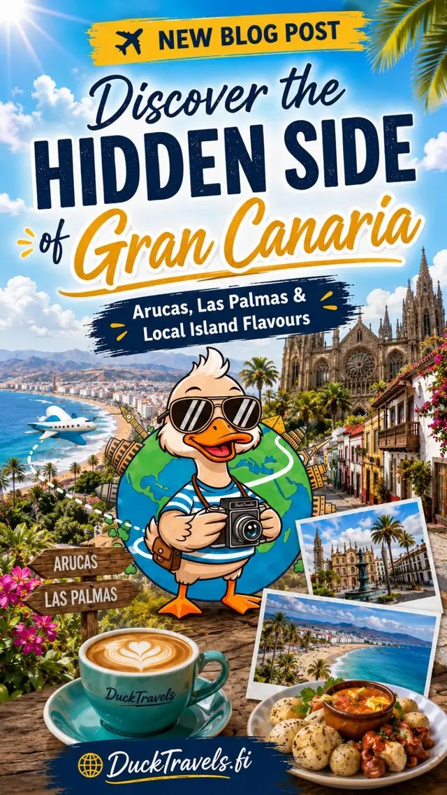 In our newest DuckTravels blog post, we explore Arucas, Las Palmas, local flavours, coffee stops, island views, and hidden gems most tourists miss. From colourful old streets to Canarian food and stunning scenery — this is Gran Canaria beyond the usual tourist spots. ☀️📸 Read the full blog post now at DuckTravels.fi Welcome aboard! 🦆✈️ #DuckTravels #GranCanaria #CanaryIslands #TravelTok #HiddenGems 
