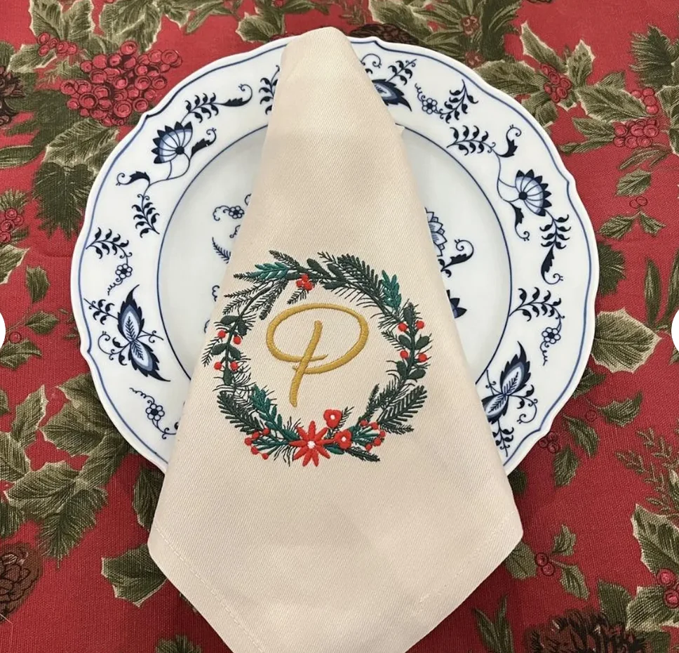 Embroidered Dinner Napkin: Personalized Cloth Napkin, Holiday Decor product image (2)